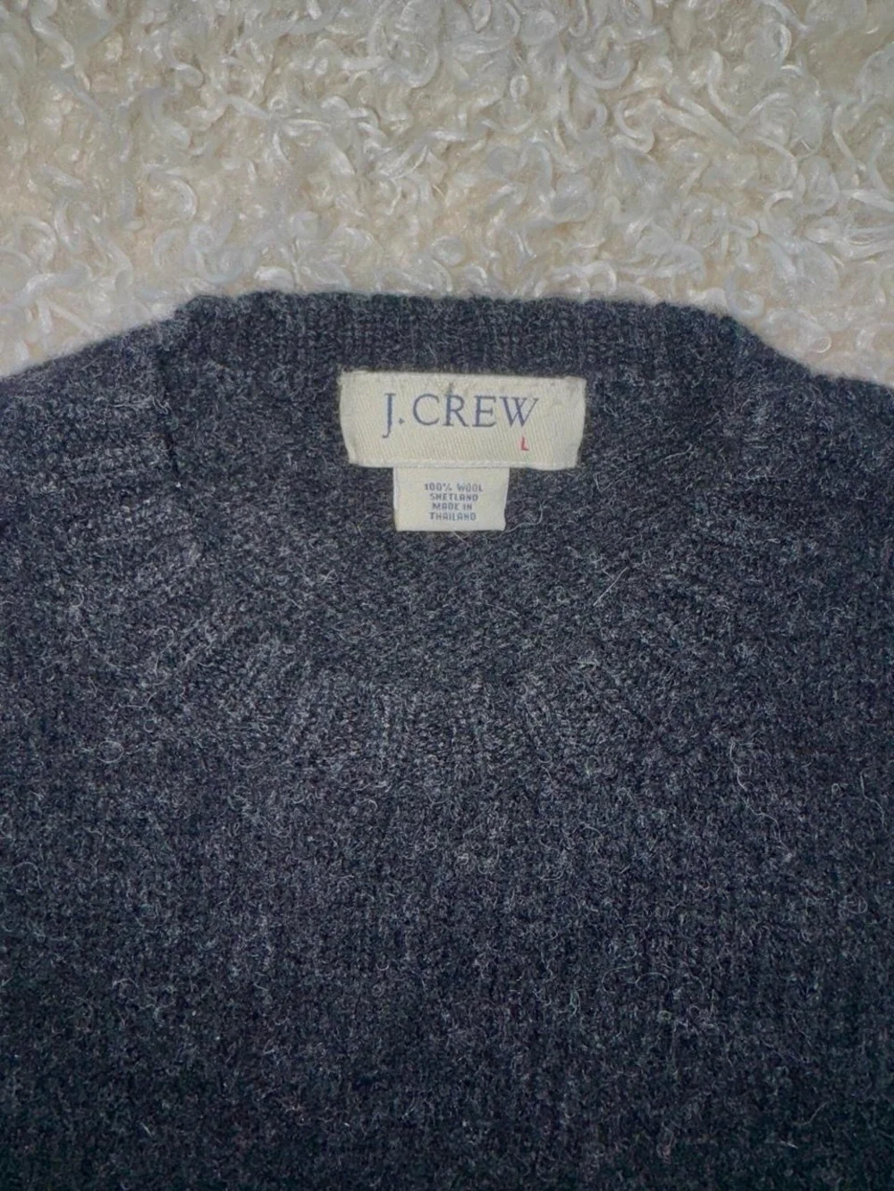 J. Crew Men's Dark Gray Wool Crewneck Sweater with Cream Stripe